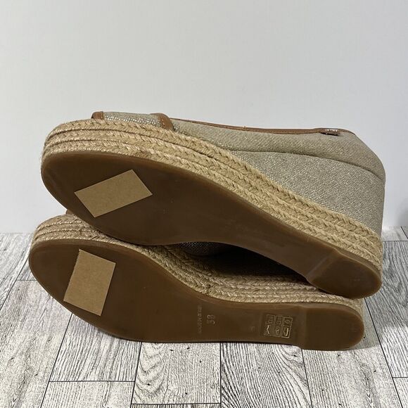 TORY BURCH MAJORCA Logo Wedge Espadrille Shoes Womens 8 EU 38 Plata Tan Metallic - Picture 17 of 17
